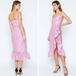 NWT Bardot Emmaline Ruffle Front Jacquard Midi Dress